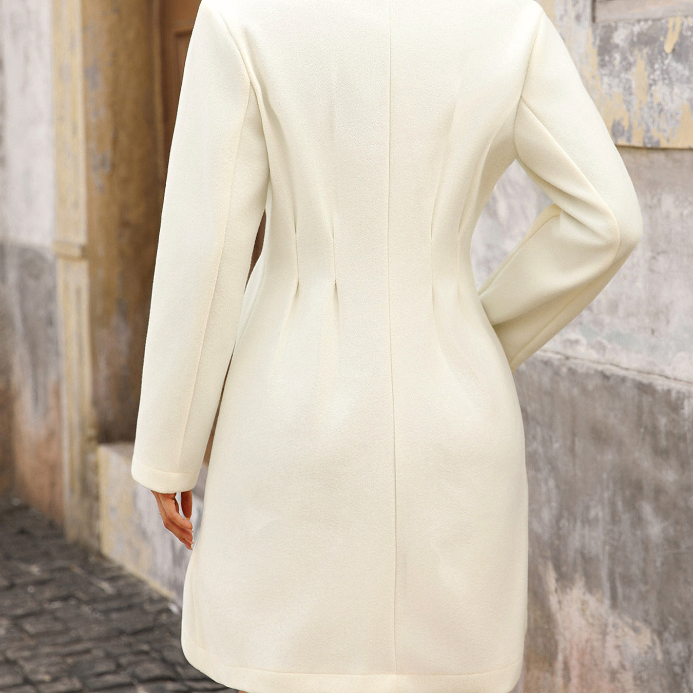 Elegant Pearl Fastener Decoration Wool Coat