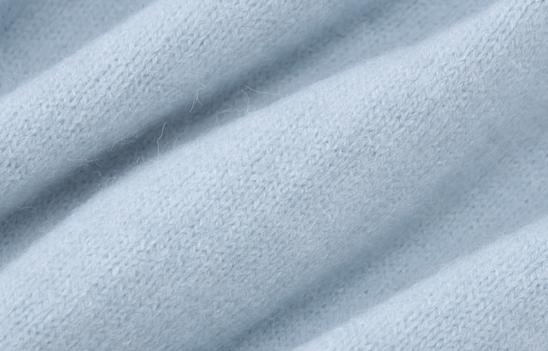 Light blue fuzzy fabric for women’s long sleeve fashion knit sweater jumpsuit