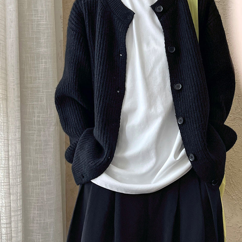 Black button-down cardigan with regular sleeves from the Fashion Chic Cardigan Sweater collection