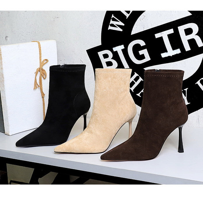 Elegant langry fashion suede ankle boots in black, beige, brown