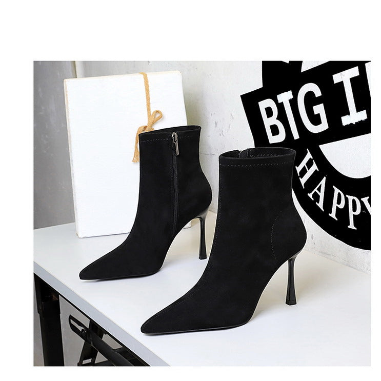 Elegant langry black suede pointed-toe high heel ankle boots in fashion