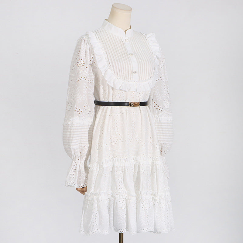 French Vintage Summer Stand Collar Embroidery Dress