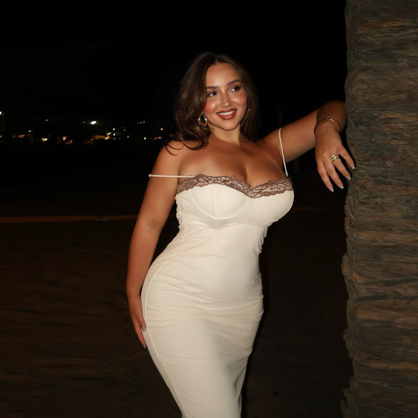 Elegant white dress showcasing the Stylish Elegant Slim Fit Lace Dress in modern fashion