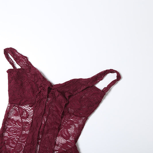 Elegant burgundy lace camisole top in slim fit fashion