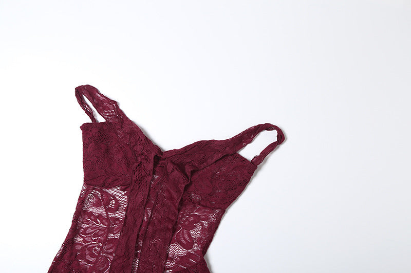 Elegant burgundy lace camisole top in slim fit fashion