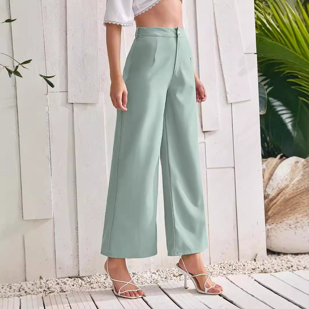 Fresh Comfort Wide high-waisted wide leg pants in light sage green for stylish comfort