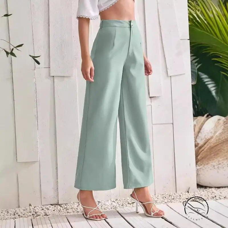 Fresh comfort wide leg pants in light sage green palazzo style