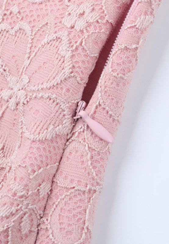 Elegant langry fashion pink lace jumpsuit with floral pattern and zipper