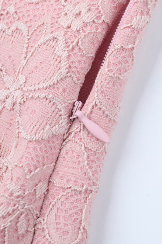 Elegant langry fashion pink lace jumpsuit with floral pattern and zipper