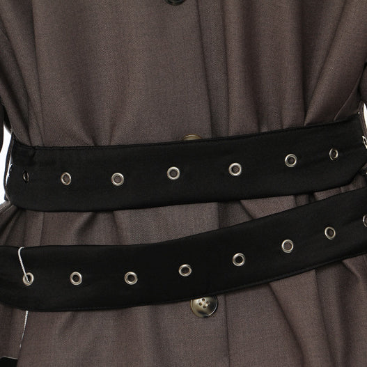 Gray Double Belt Deconstruction Blazer Tops showcasing langry fashion with black grommet belts