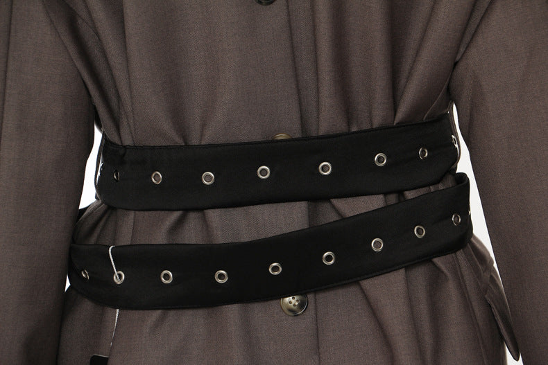Gray Double Belt Deconstruction Blazer Tops showcasing langry fashion with black grommet belts