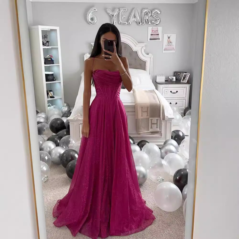 Elegant strapless magenta gown from Gilding Sling Large Swing Dress, perfect for fashion and ملابس enthusiasts