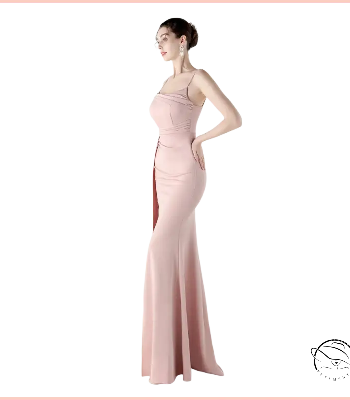Elegant blush-pink langry fashion mermaid gown with high side slit