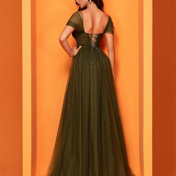 Olive green tulle gown from Elegant Cocktail Evening Dress collection for sophisticated fashion