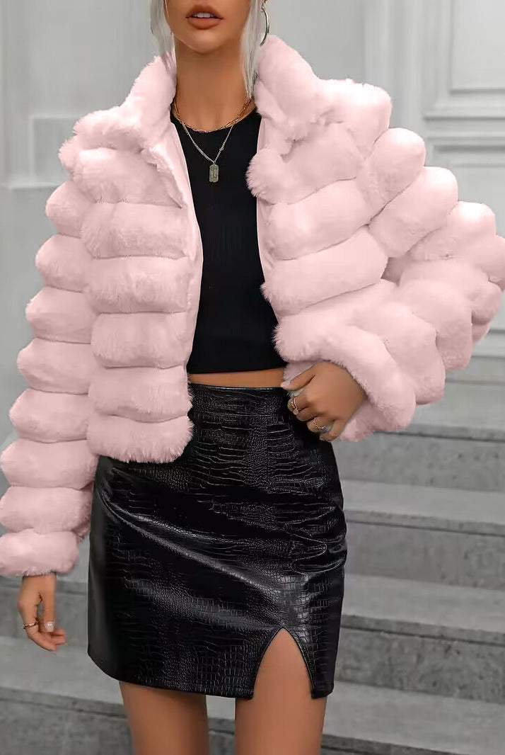 Pink faux fur jacket from Autumn Winter Faux Fur Coat collection, stylish winter faux outerwear
