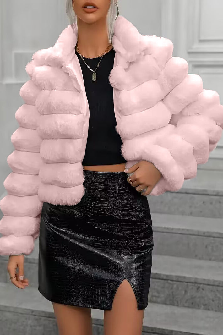 Pink faux fur jacket from Autumn Winter Faux Fur Coat collection, stylish winter faux outerwear