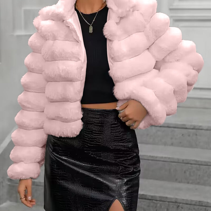 Pink faux fur jacket from Autumn Winter Faux Fur Coat collection, stylish winter faux outerwear