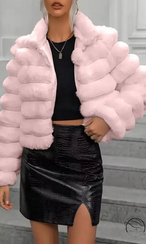 Pink faux fur jacket for autumn winter faux coat