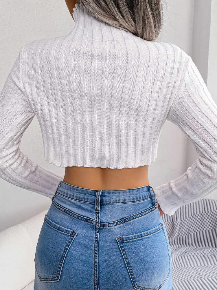 White ribbed crop top from Cozy Knitted Bottoming Sweater, stylish ملابس for fashion
