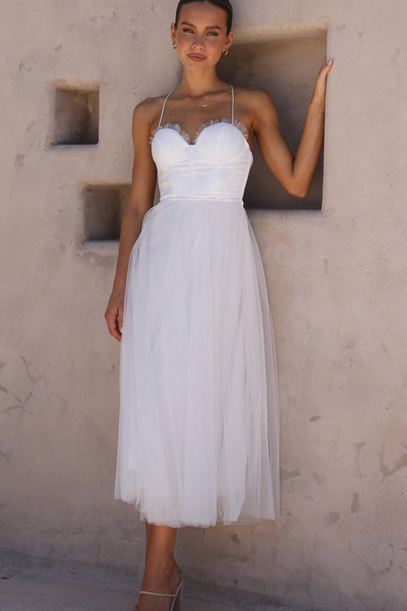 Elegant white tulle dress from ELEGANT SLING DRESS collection, perfect for a sexy sling dress look
