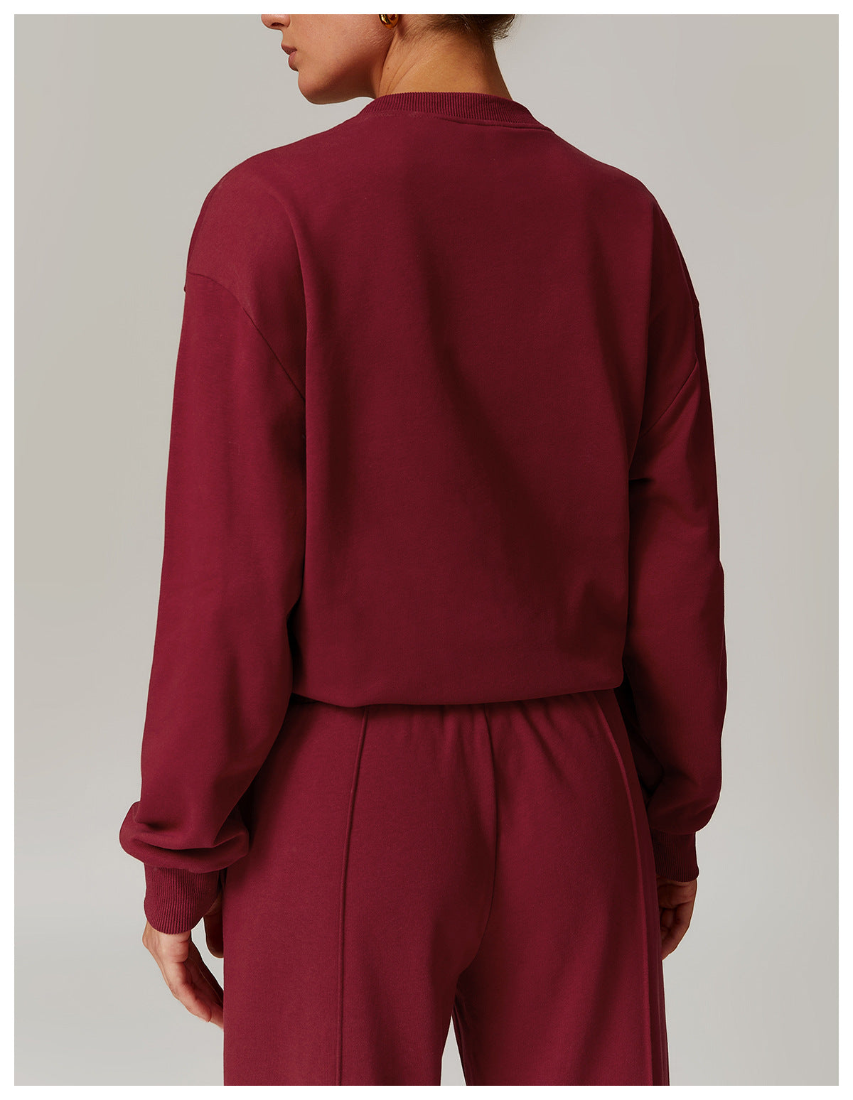 Burgundy lounge set featuring Loose Round Neck Sports Sweater for stylish fashion ملابس