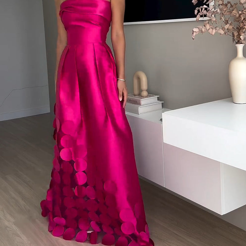 Elegant strapless fuchsia gown with circular embellishments from Amazing High Waist Evening Dress featuring fashionable ملابس