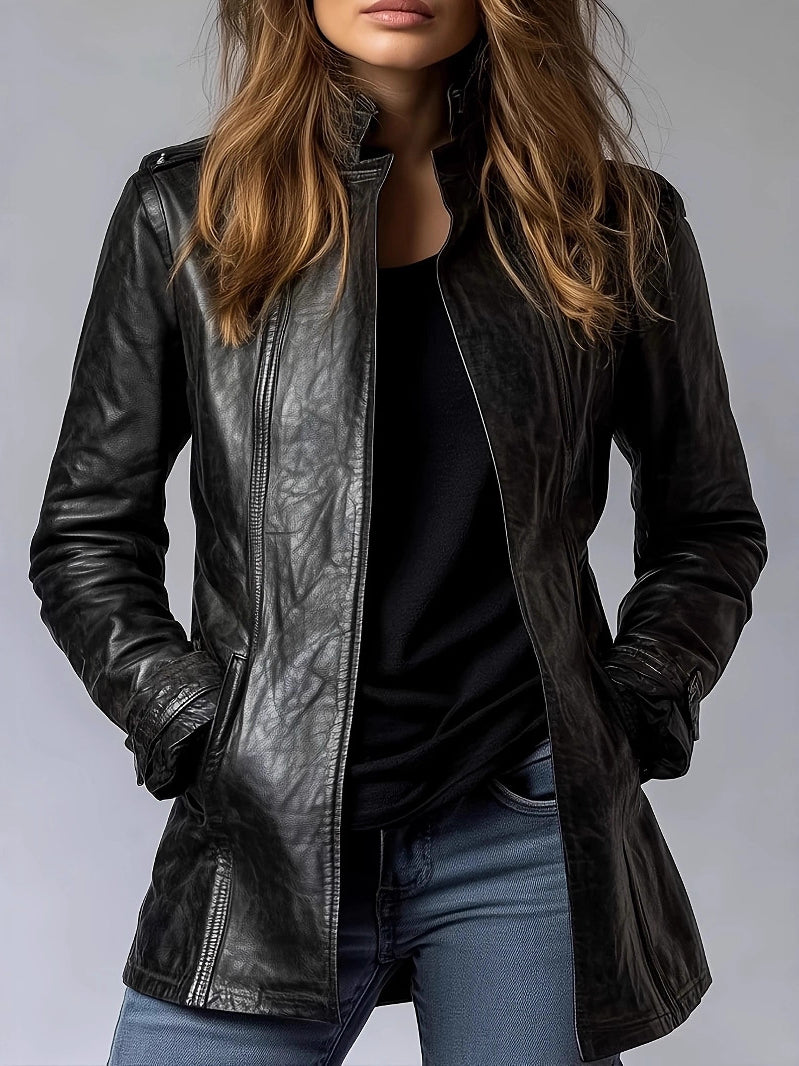 Trendy Gothic faux leather jacket with zipper and pockets