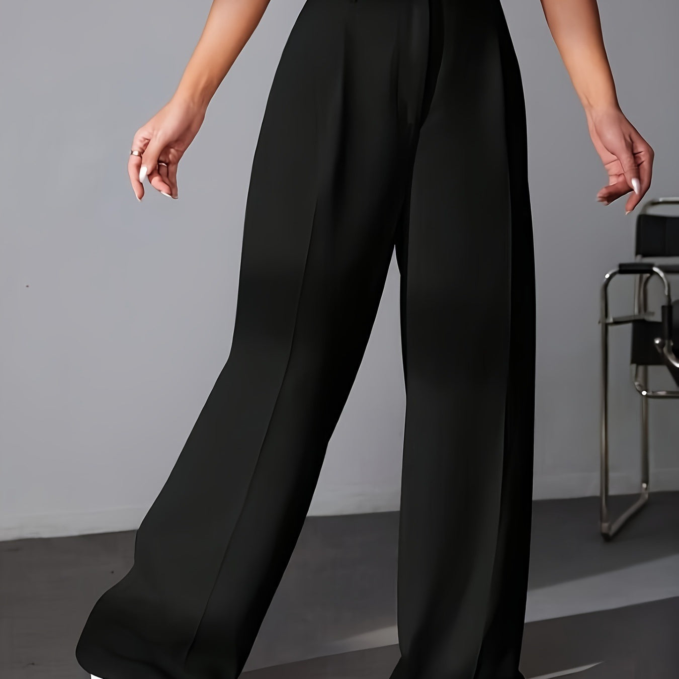 Black wide leg dress pants with high waist for women in stylish fashion design