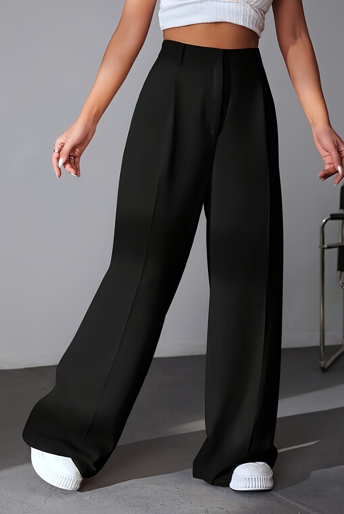 Black wide leg dress pants with high waist for women in stylish fashion design