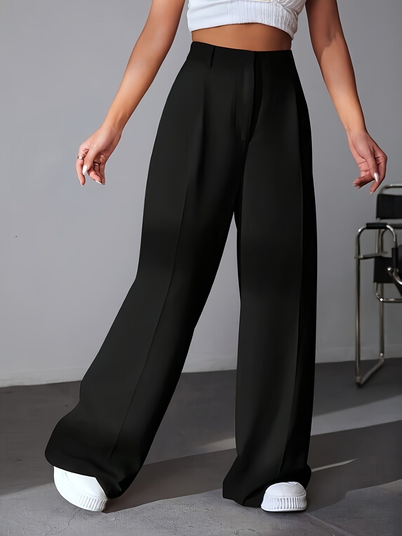 Black wide leg dress pants with high waist for women in stylish fashion design
