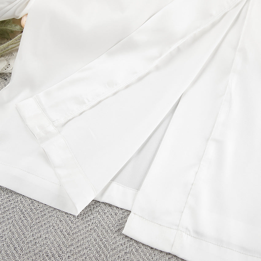 Langry white satin pajama pants with elastic waistband for fashion homewear