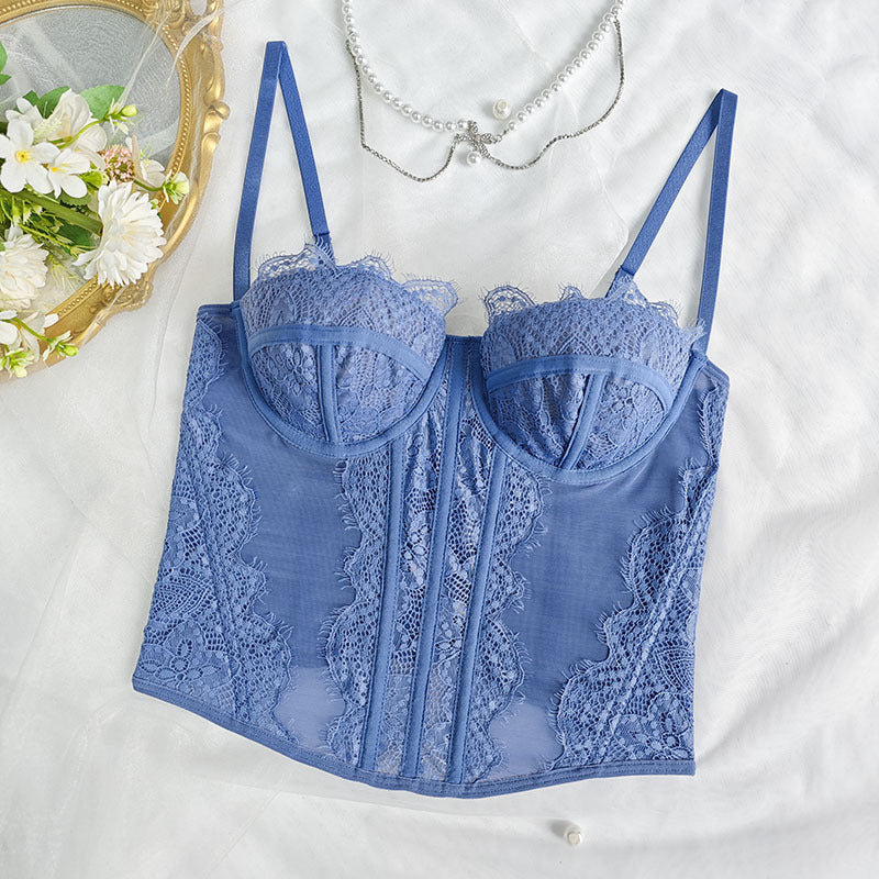 Blue lace corset top from Cute Push Up Corset, stylish ملابس for fashion enthusiasts
