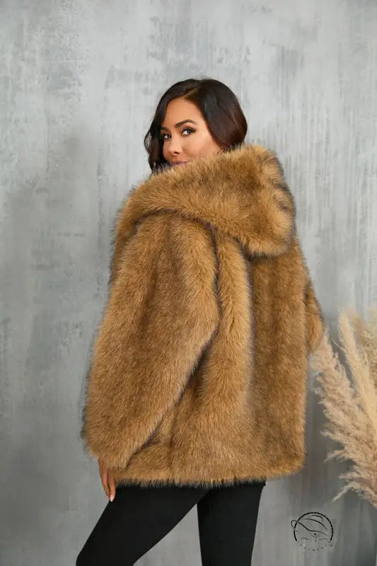 Langry loose faux fur oversized coat with hood and pockets