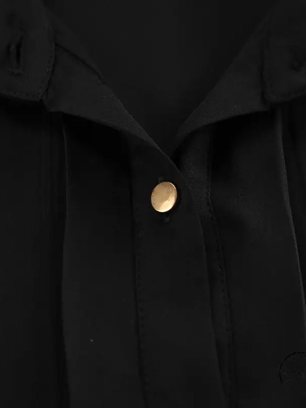 French elegant chiffon white blouse with gold button