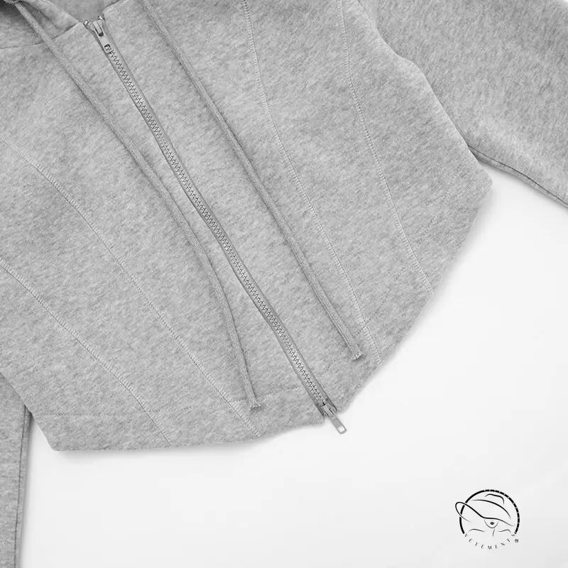 Cozy short zipper cardigan hoodie in heather gray quilted fabric