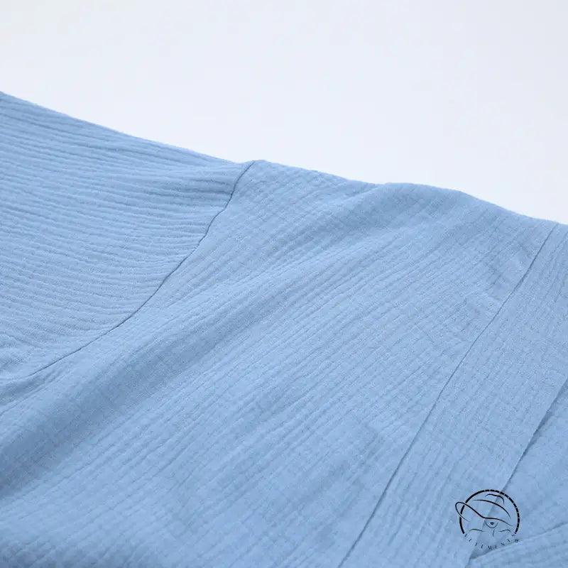 Light blue crinkle-textured pure cotton casual nightgown fabric