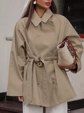 Langry fashion beige trench coat with double-breasted closure and belt