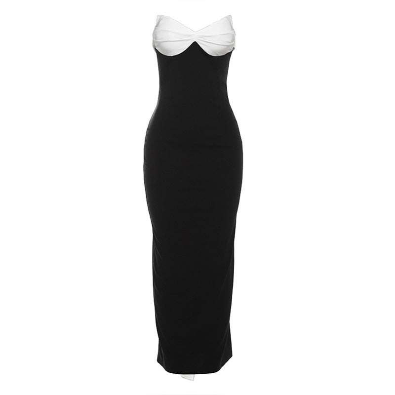 Elegant black and white strapless dress from Stunning Backless Ribbon Dress collection