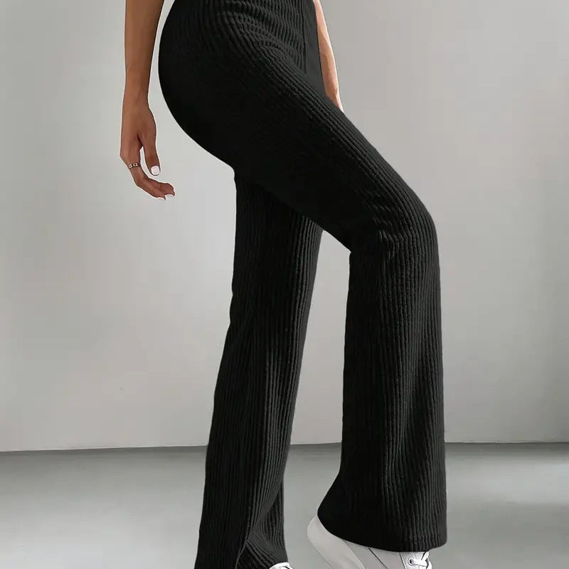 Black ribbed knit flare pants from Casual Knitted All Match Pants collection