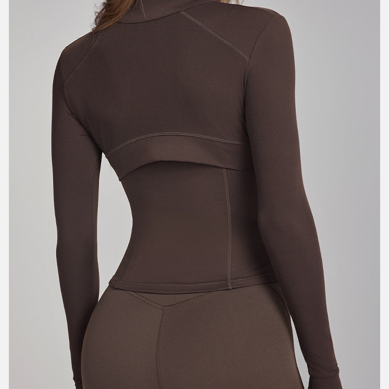 Brown athletic wear set in slim fit breathable yoga jacket for fashionable langry ملابس workout
