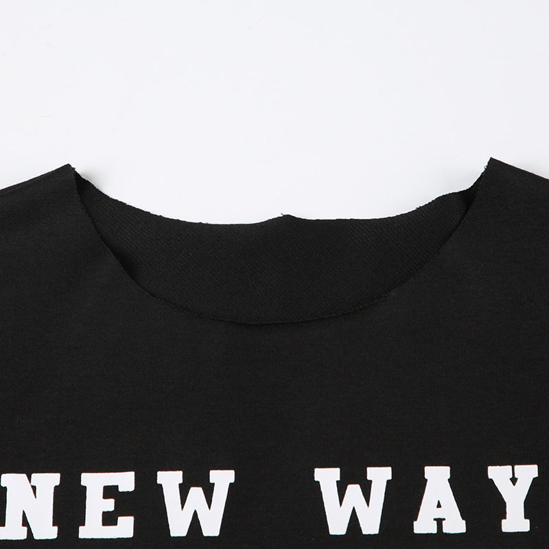 Black crew neck shirt from the Cute Short Loose Hoodie for trendy fashion ملابس