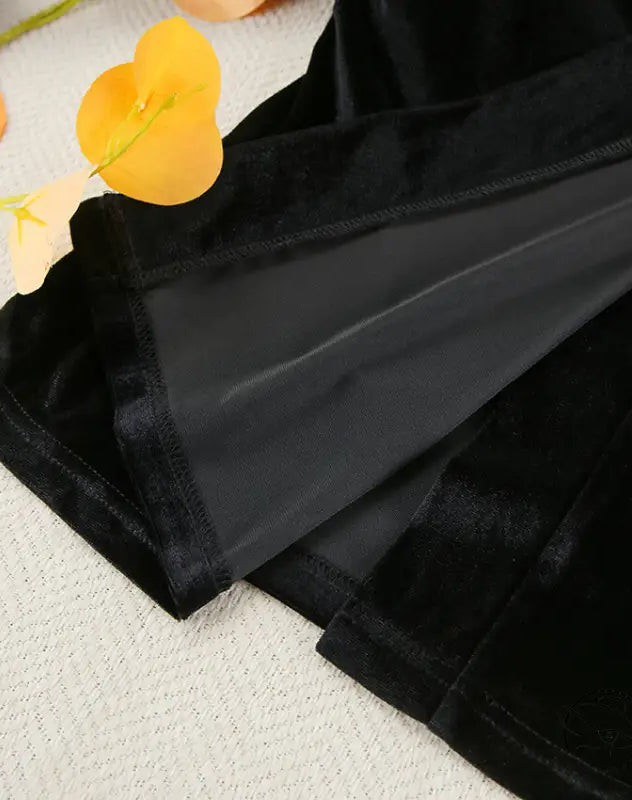 Black velvet dress with side slit in comfortable cardigan thermal style