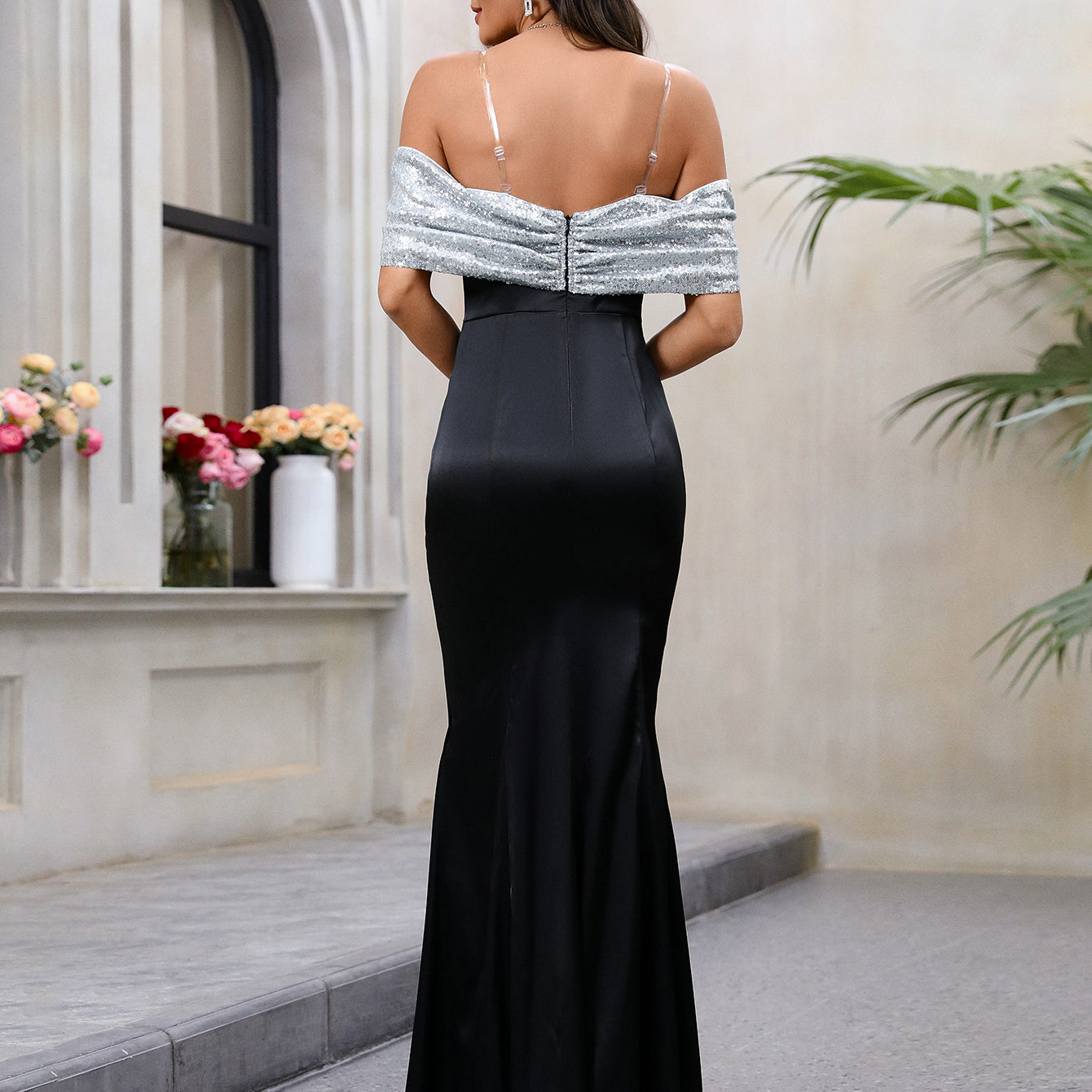 Elegant off-the-shoulder black gown from Langry, perfect for formal fashion occasions