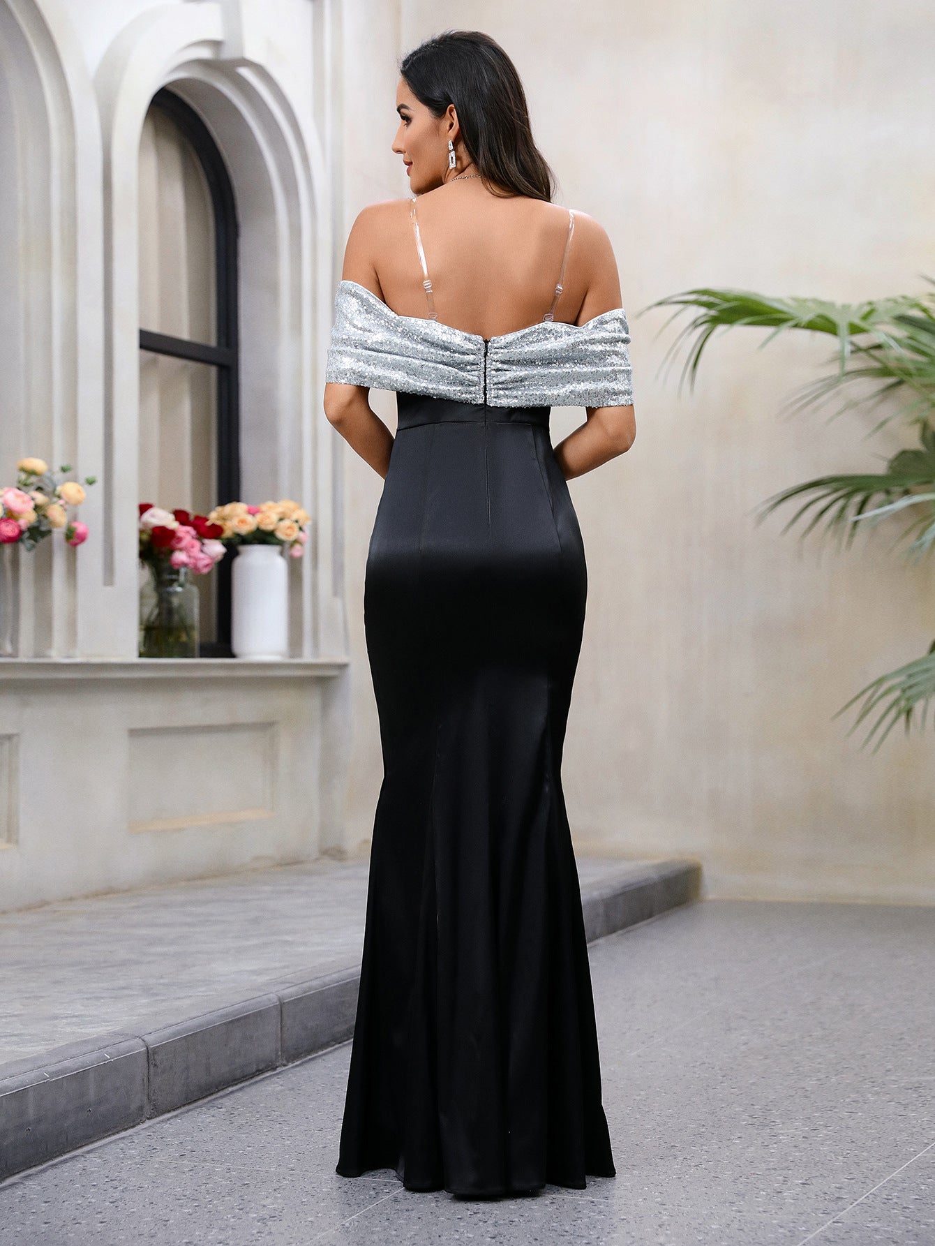 Elegant off-the-shoulder black gown from Langry, perfect for formal fashion occasions