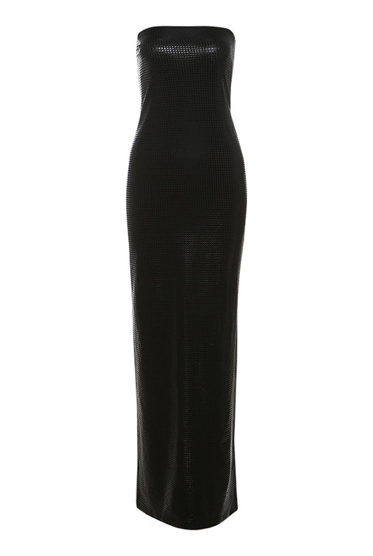 Black strapless floor-length fitted dress from Graceful Fashionable Dress, ideal for langry fashion