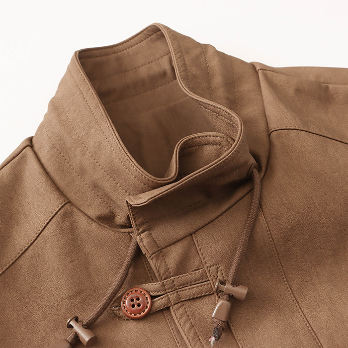 Brown leather jacket with stand-up collar for langry fashion and stylish ملابس