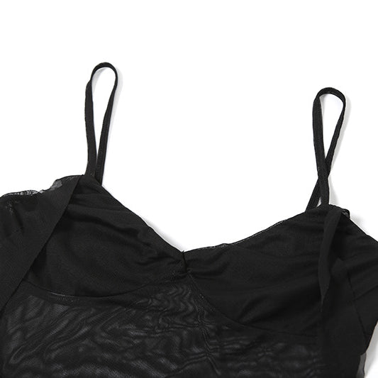 Spring Summer Girls Mesh See Through Split Irregular Asymmetric Spaghetti Strap Dress