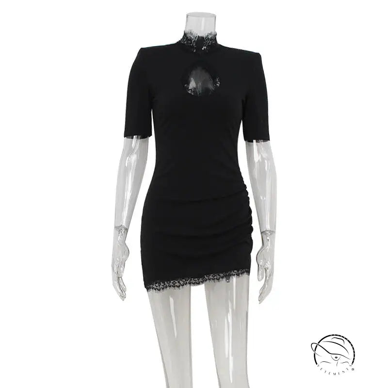 Langry fashion black bodycon mini dress with lace trim