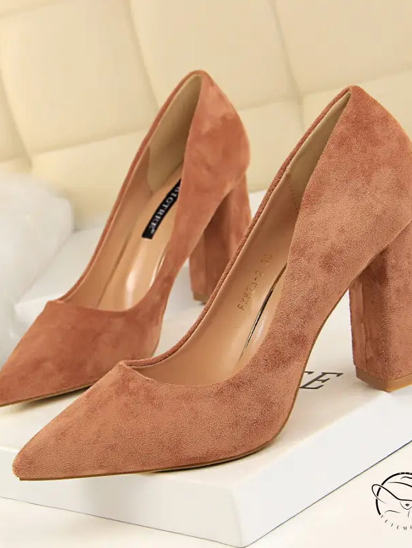 Pair of brown suede Comfy Skinny High Heels in langry fashion