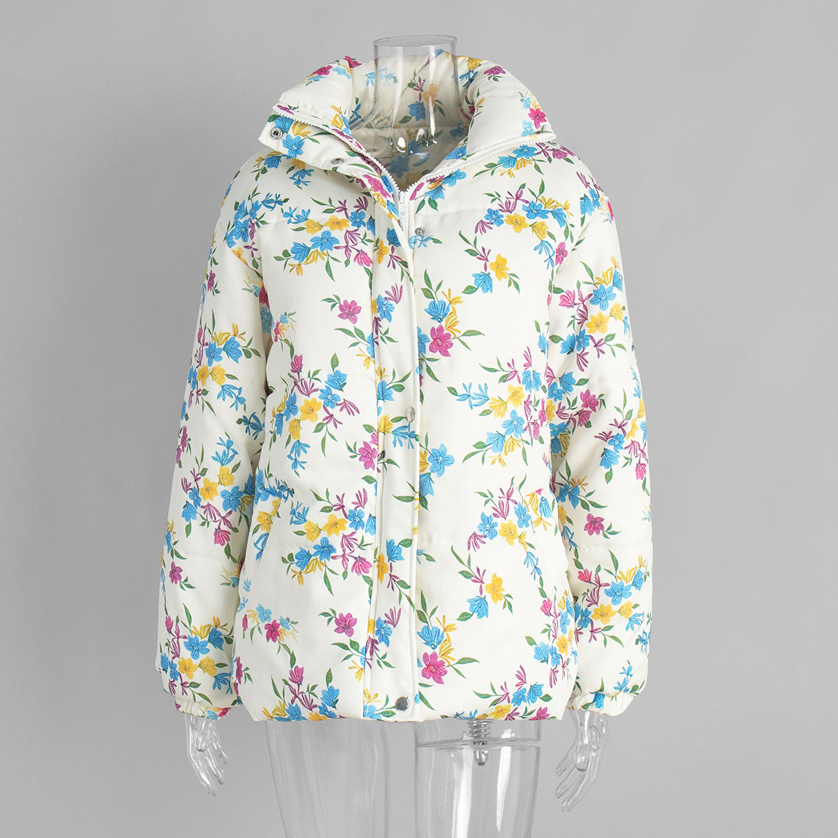 Thermal cotton padded jacket with floral print and hood